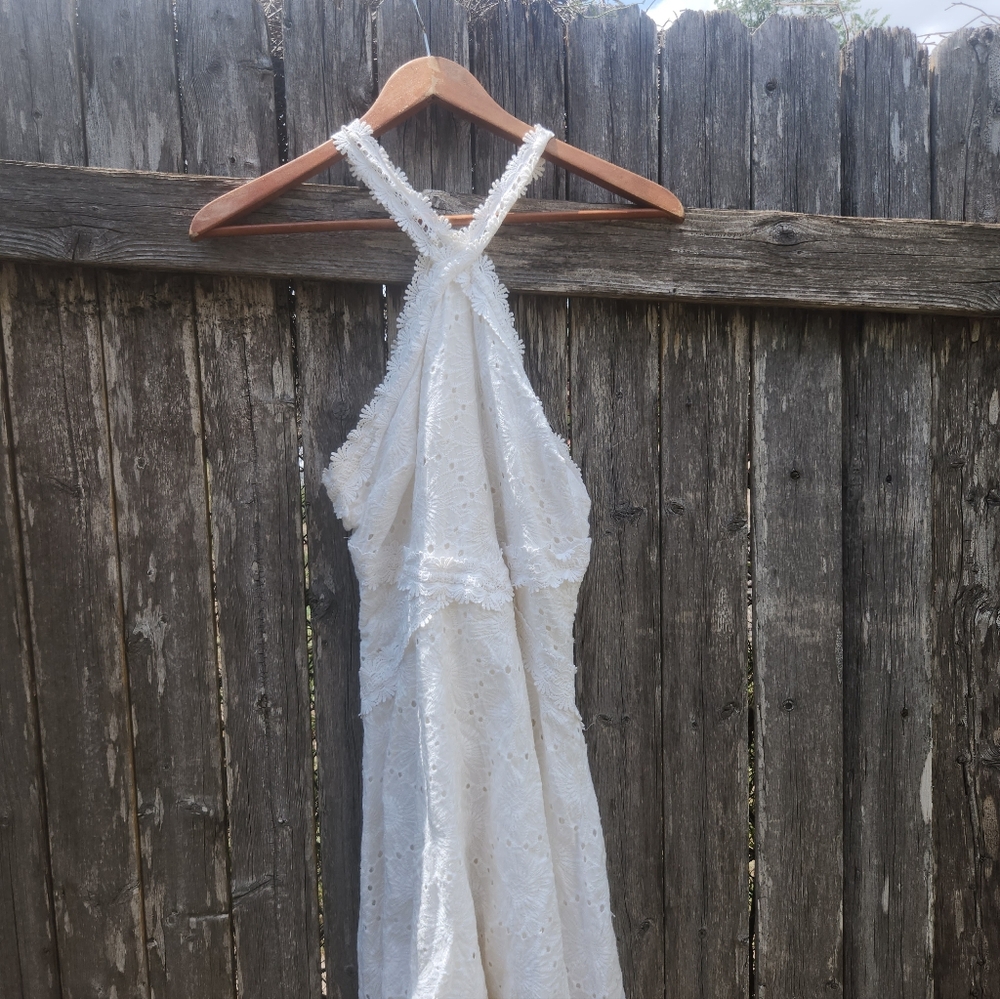 Miss Me Ivory Eyelet Halter Cottagecore Dress